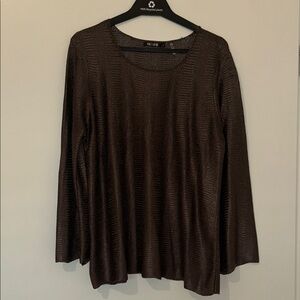 Nick & Zoe Brown/Metallic Lightweight Knit Size L Bell Sleeve